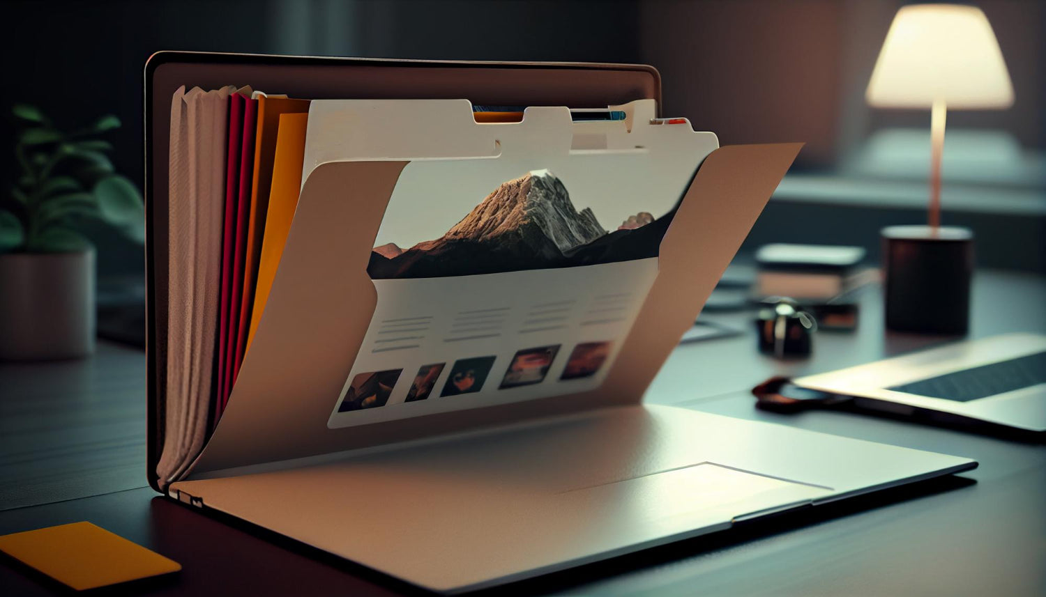 Laptop with folder blended into the screen