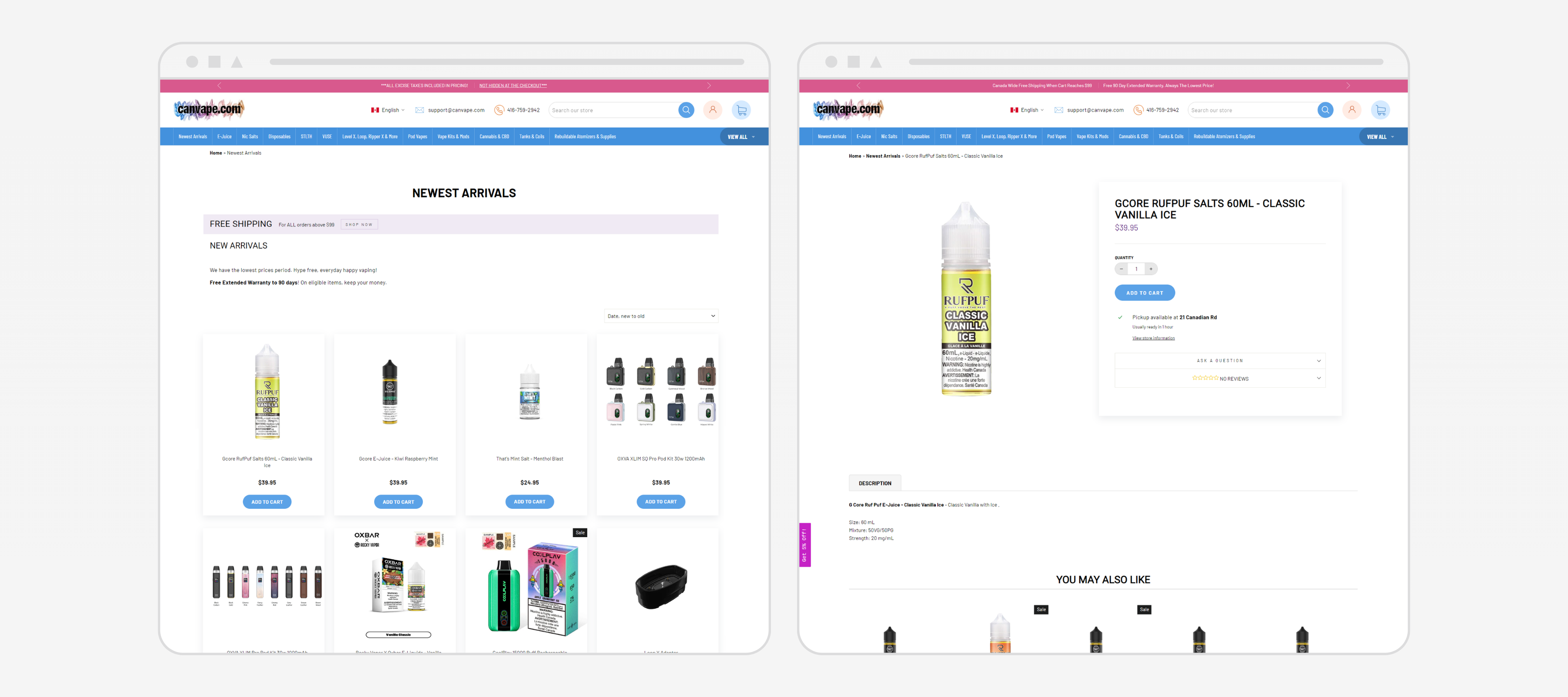Canvape website product page layout