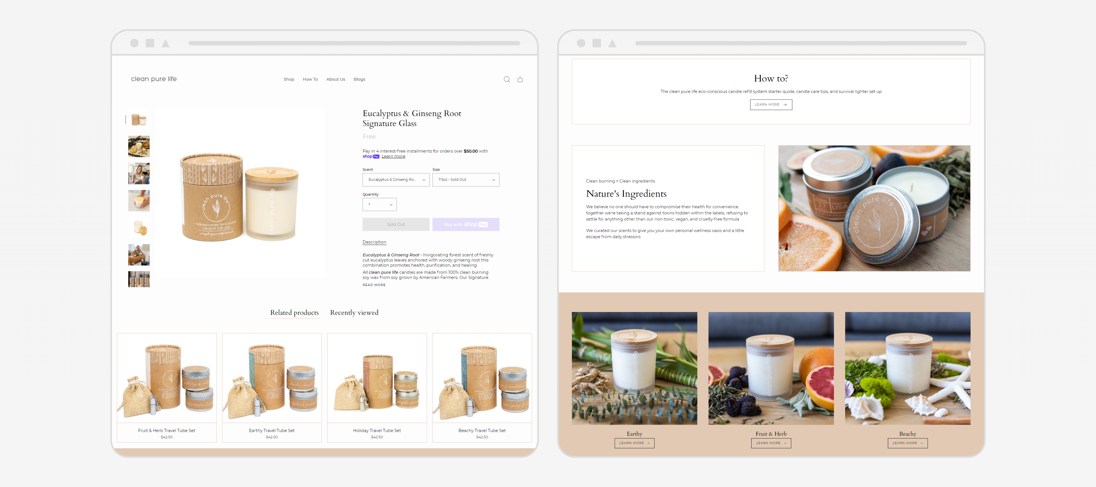 Clean Pure Life product page layout