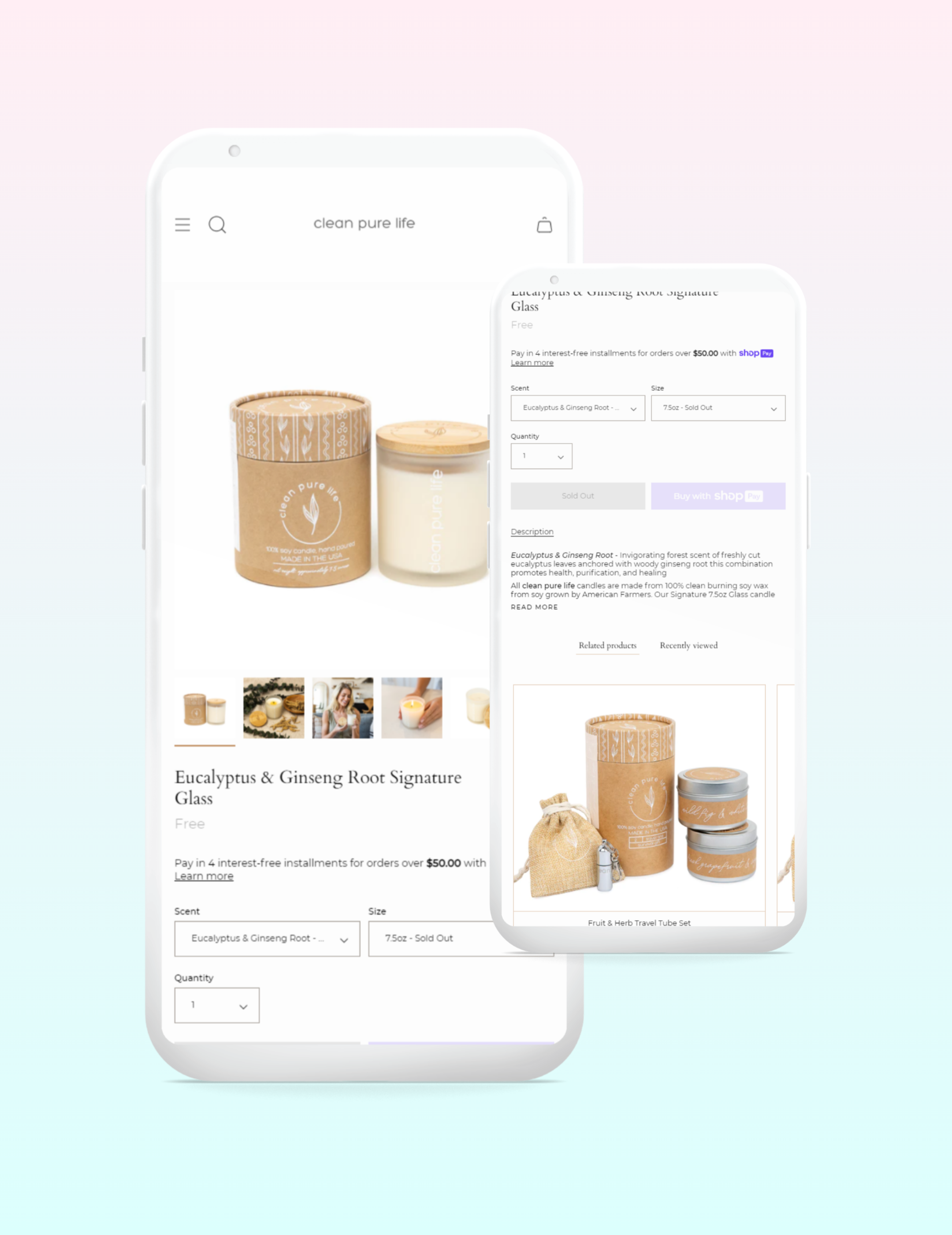 Clean Pure Life mobile site product page layout