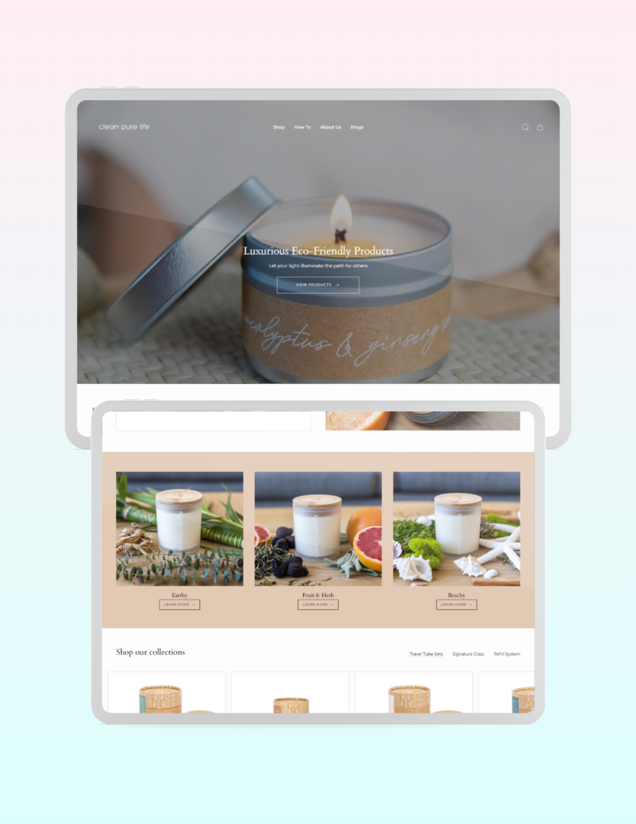 Clean Pure Life website layout