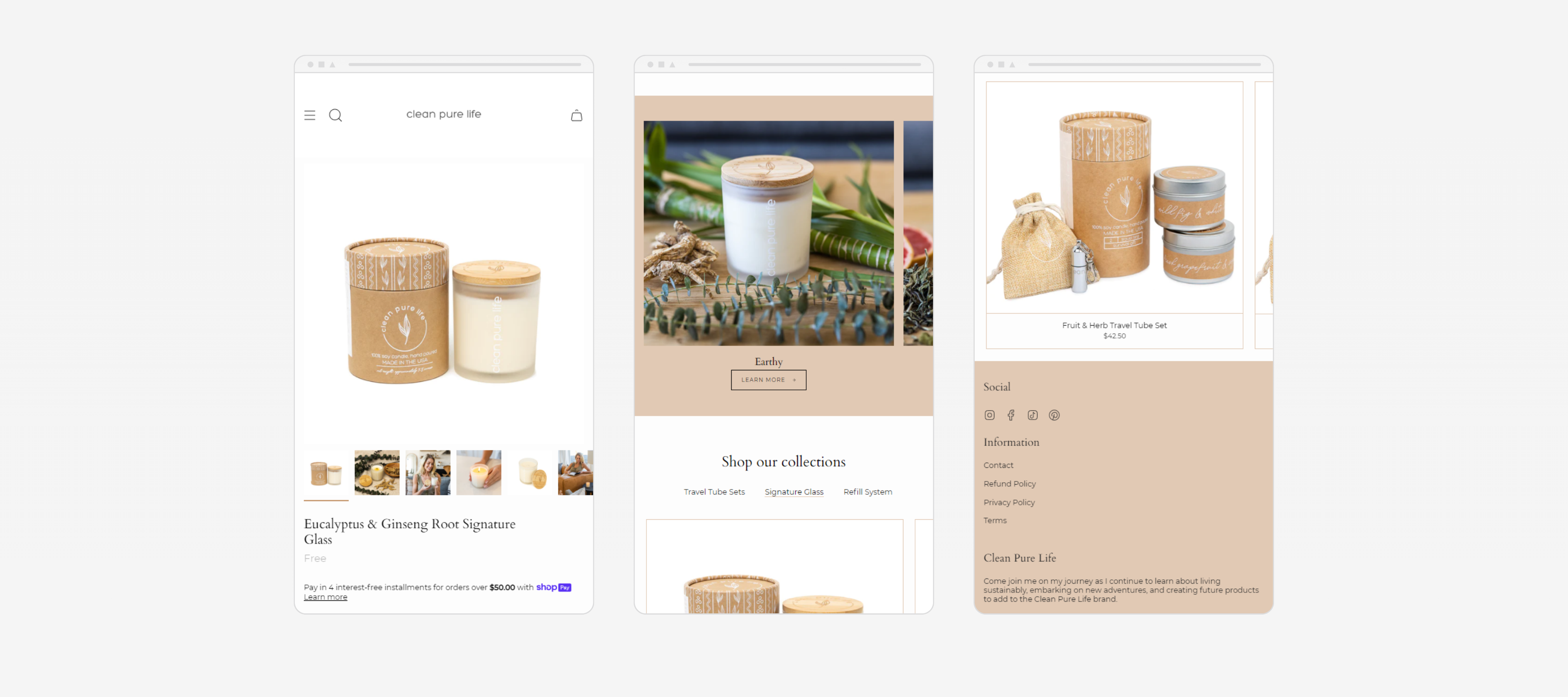 Clean Pure Life mobile site product page layout