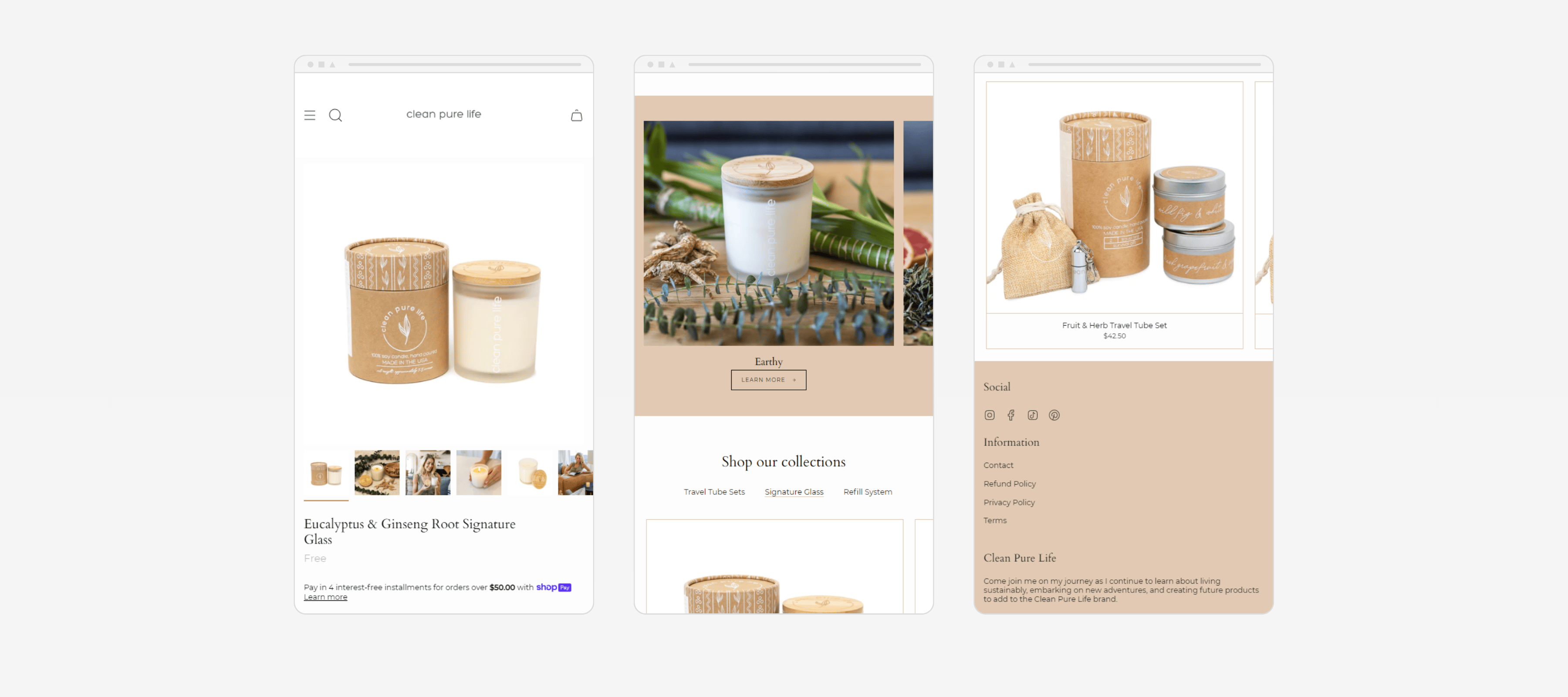 Clean Pure Life mobile site product page layout
