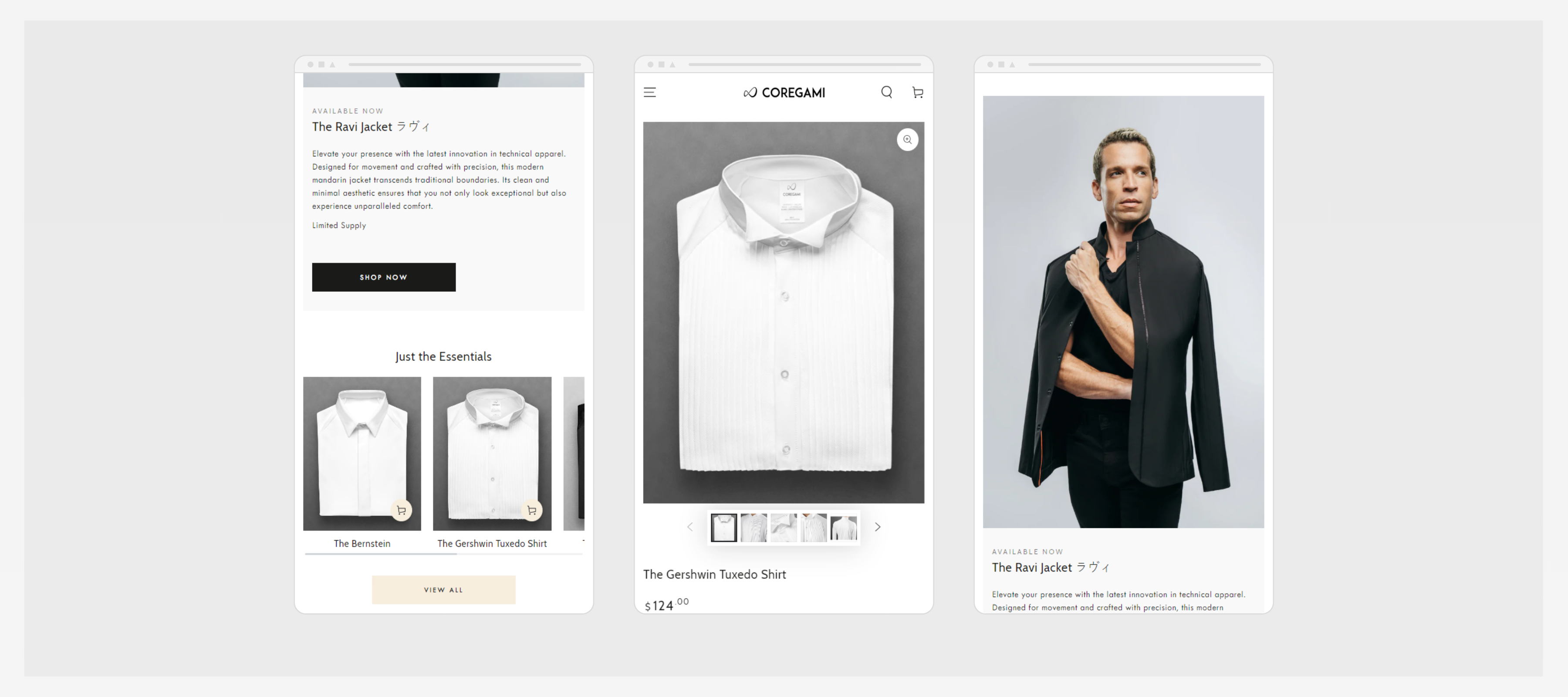 Coregami website mobile layout