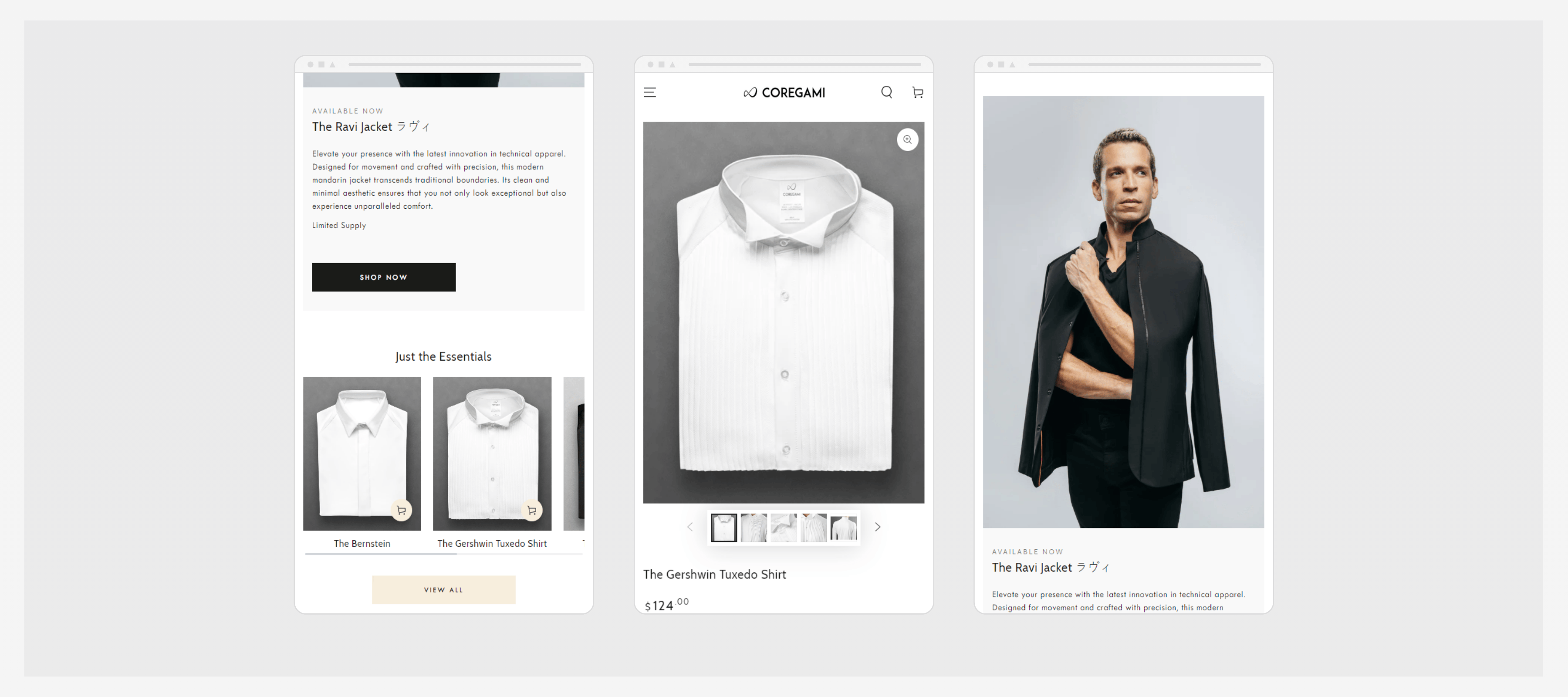 Coregami website mobile layout
