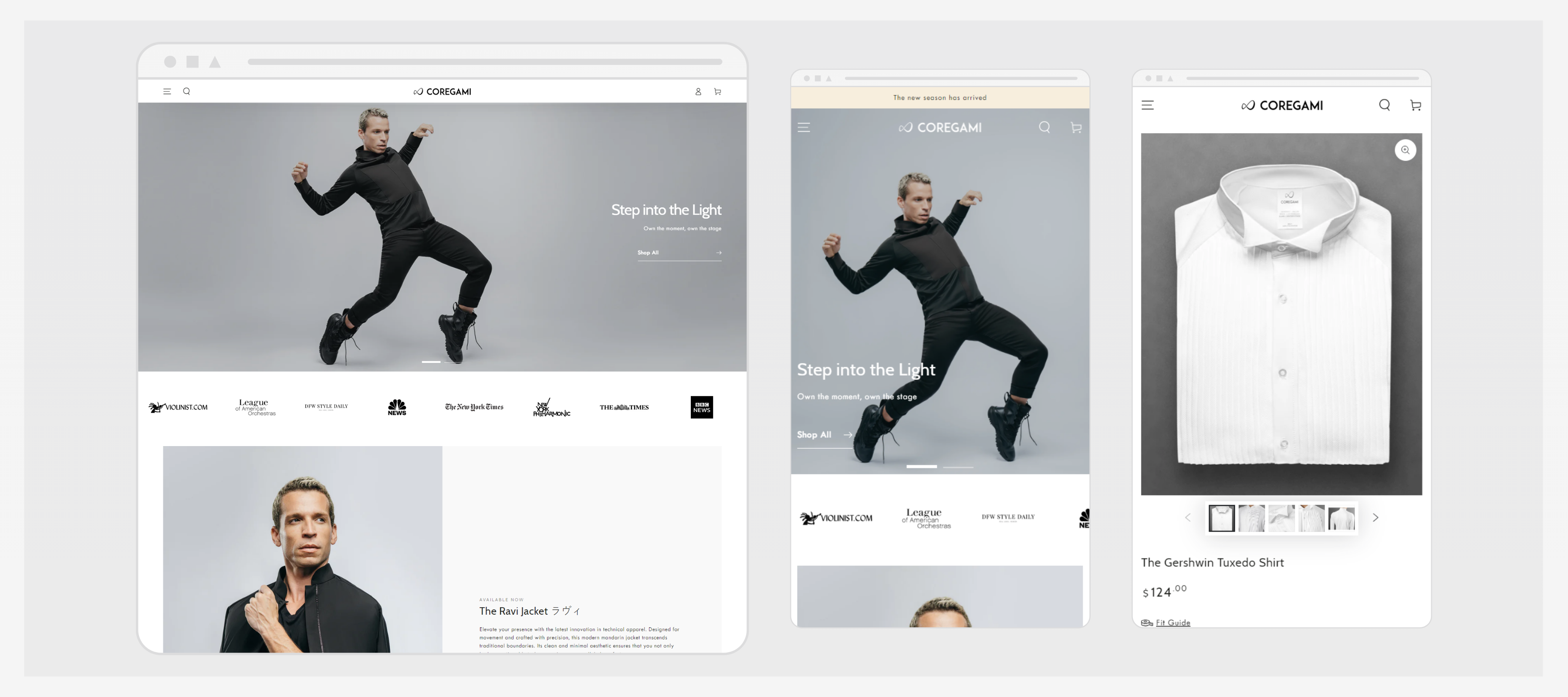 Multi-device preview of Coregami's responsive website layout