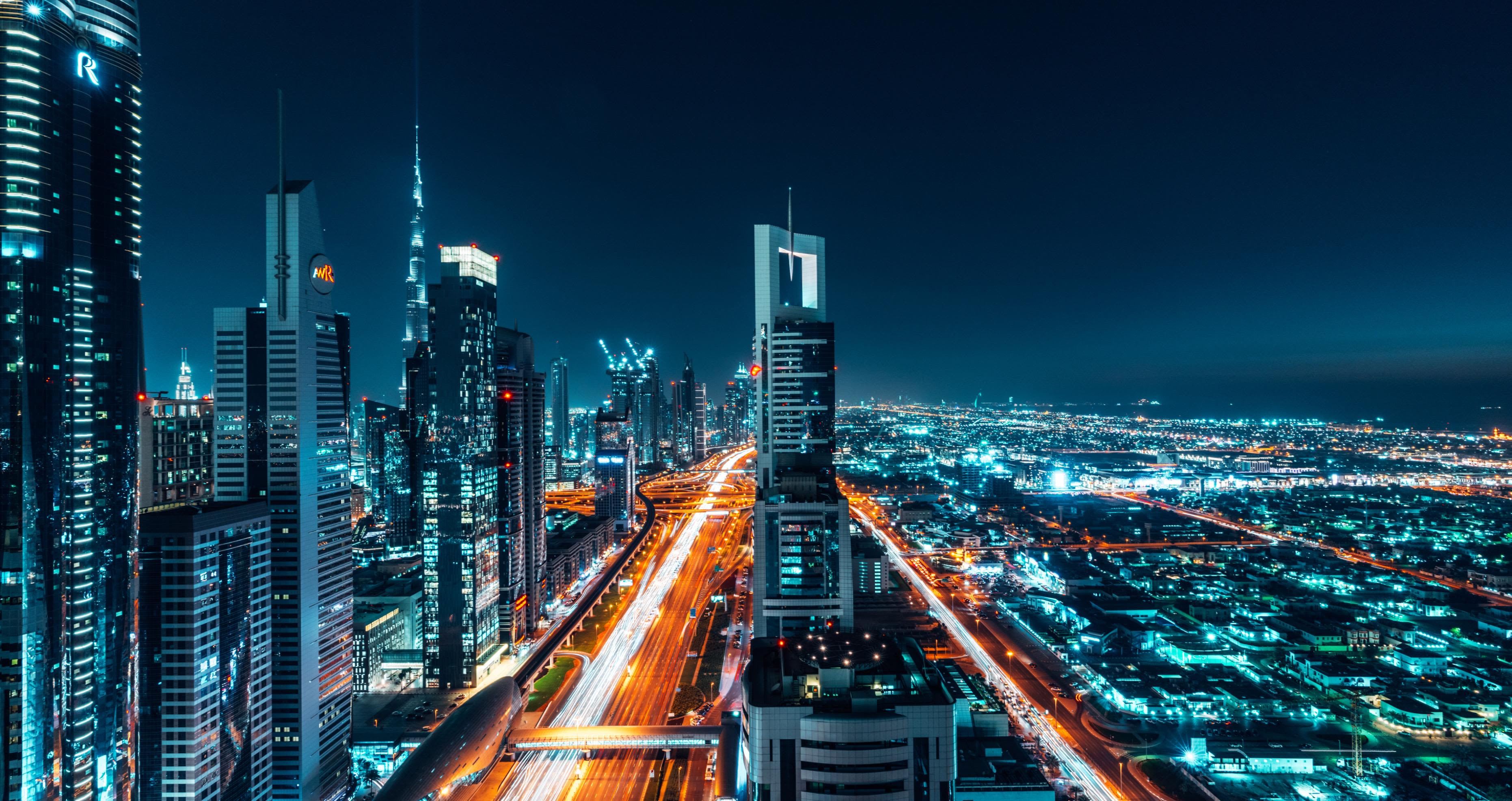 Dubai night-time city skyline