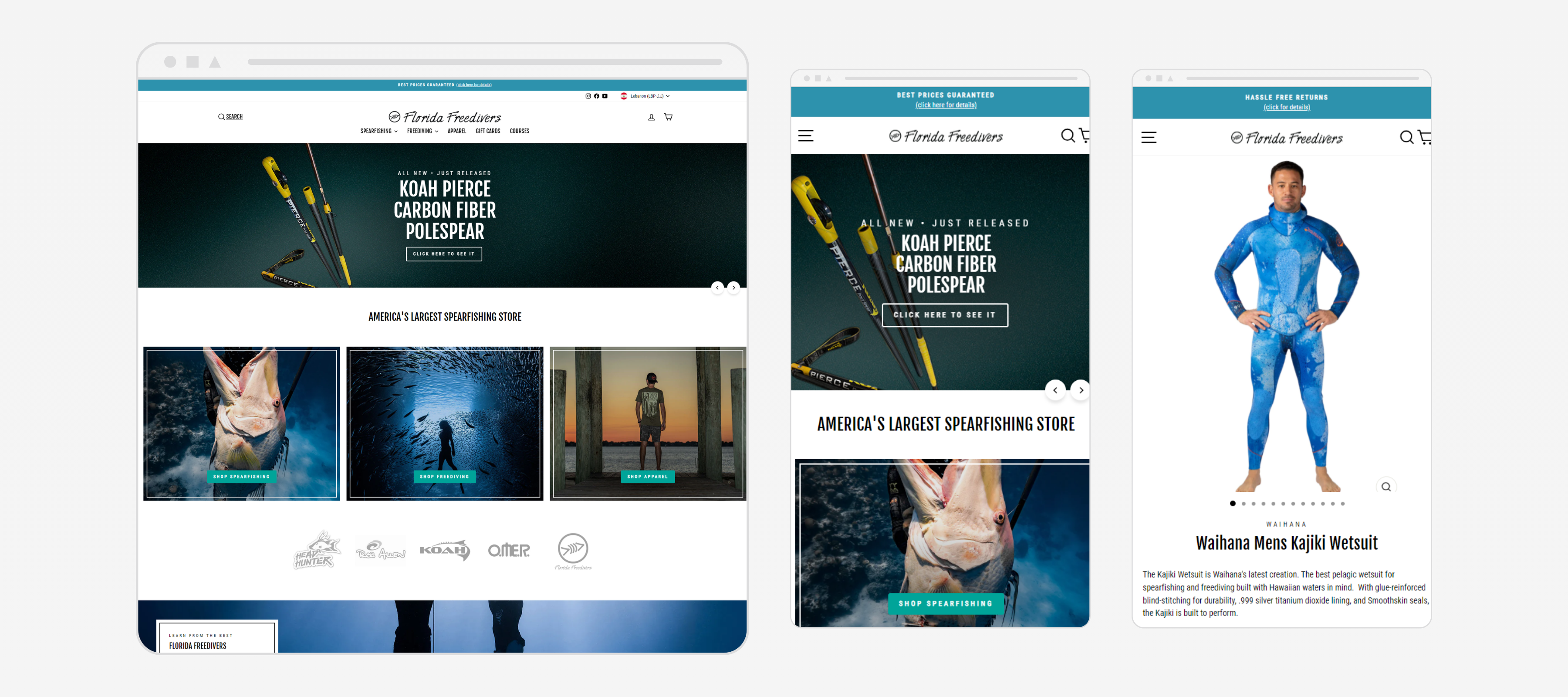Multi-device preview of Florida Free Divers responsive website layout