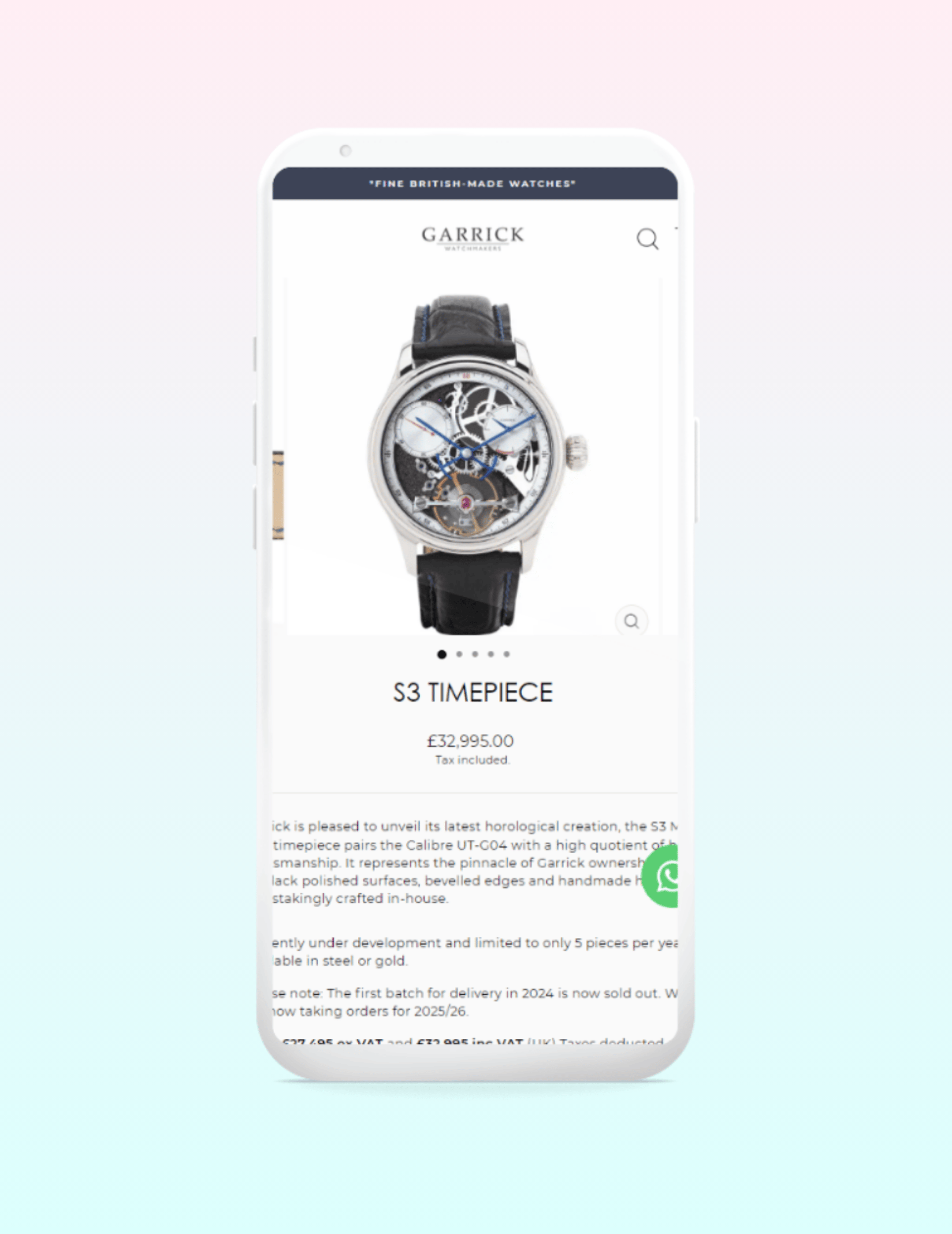 Garrick mobile website product page