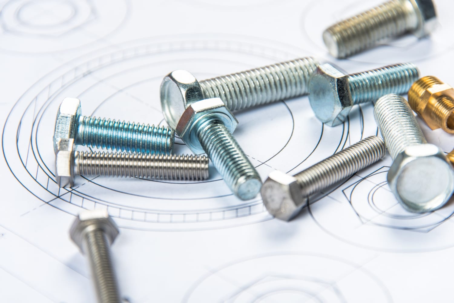 Bolts and nuts on technical drawings
