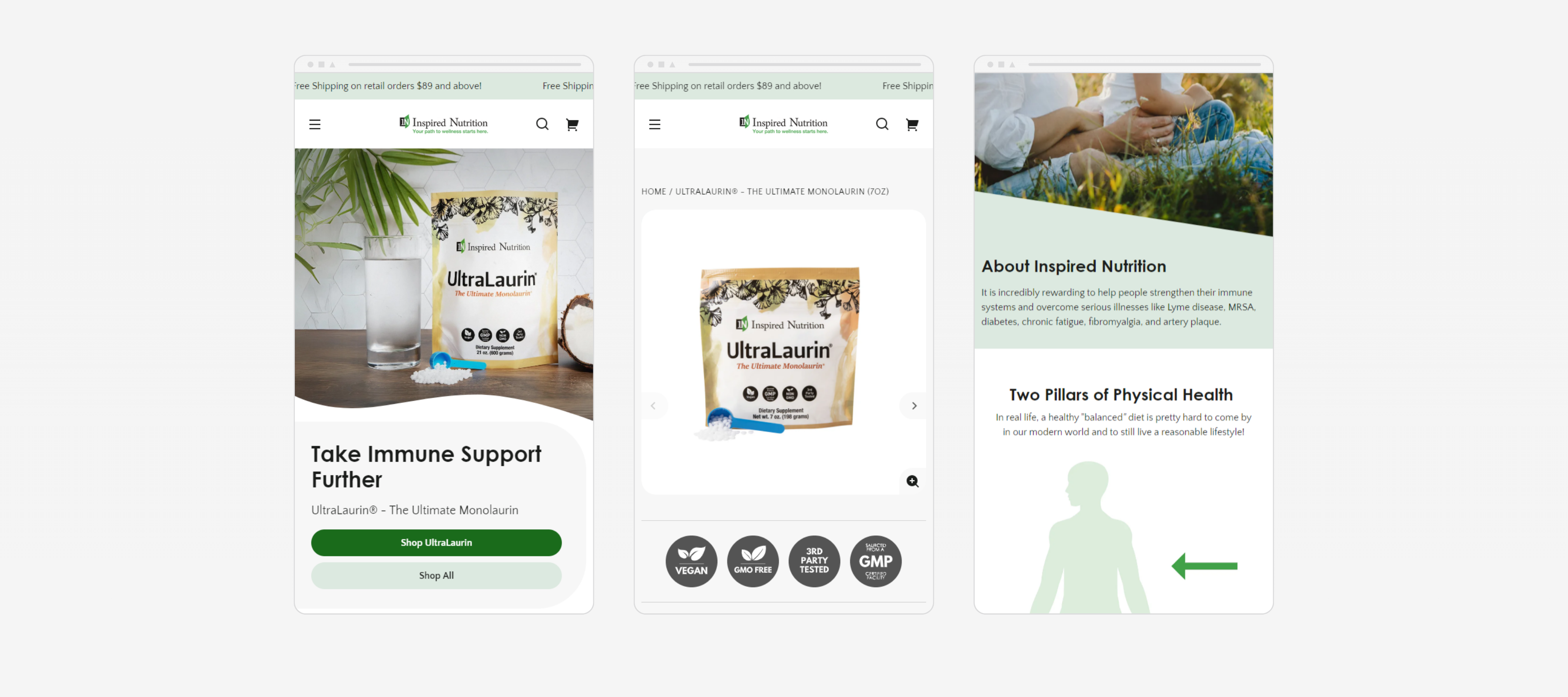 Inspired Nutrition mobile site layout