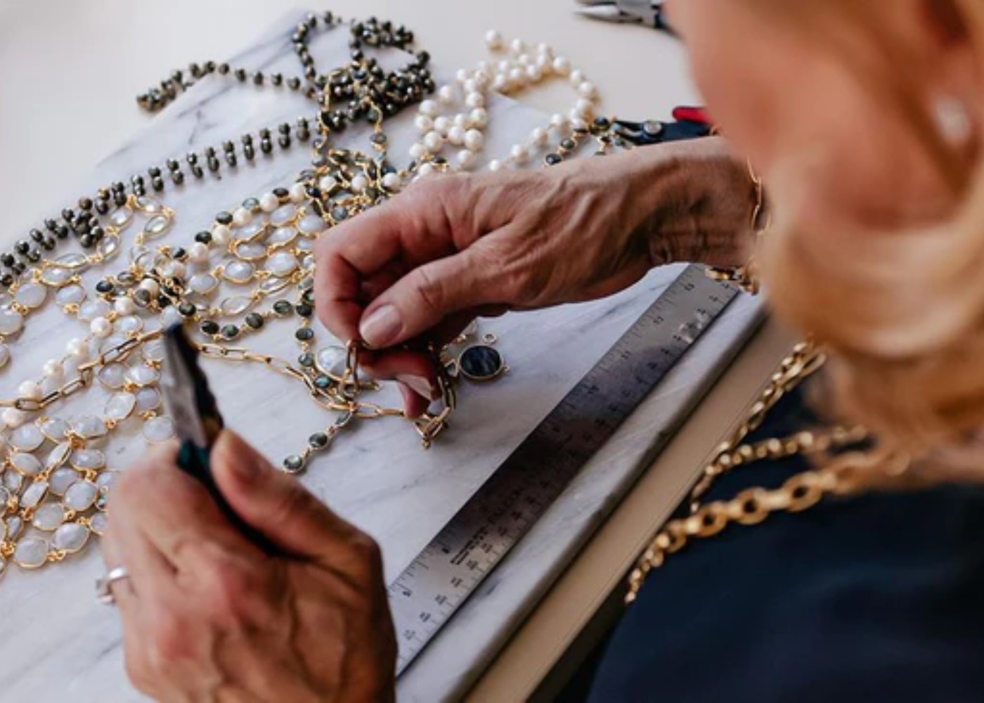 Woman making jewelry