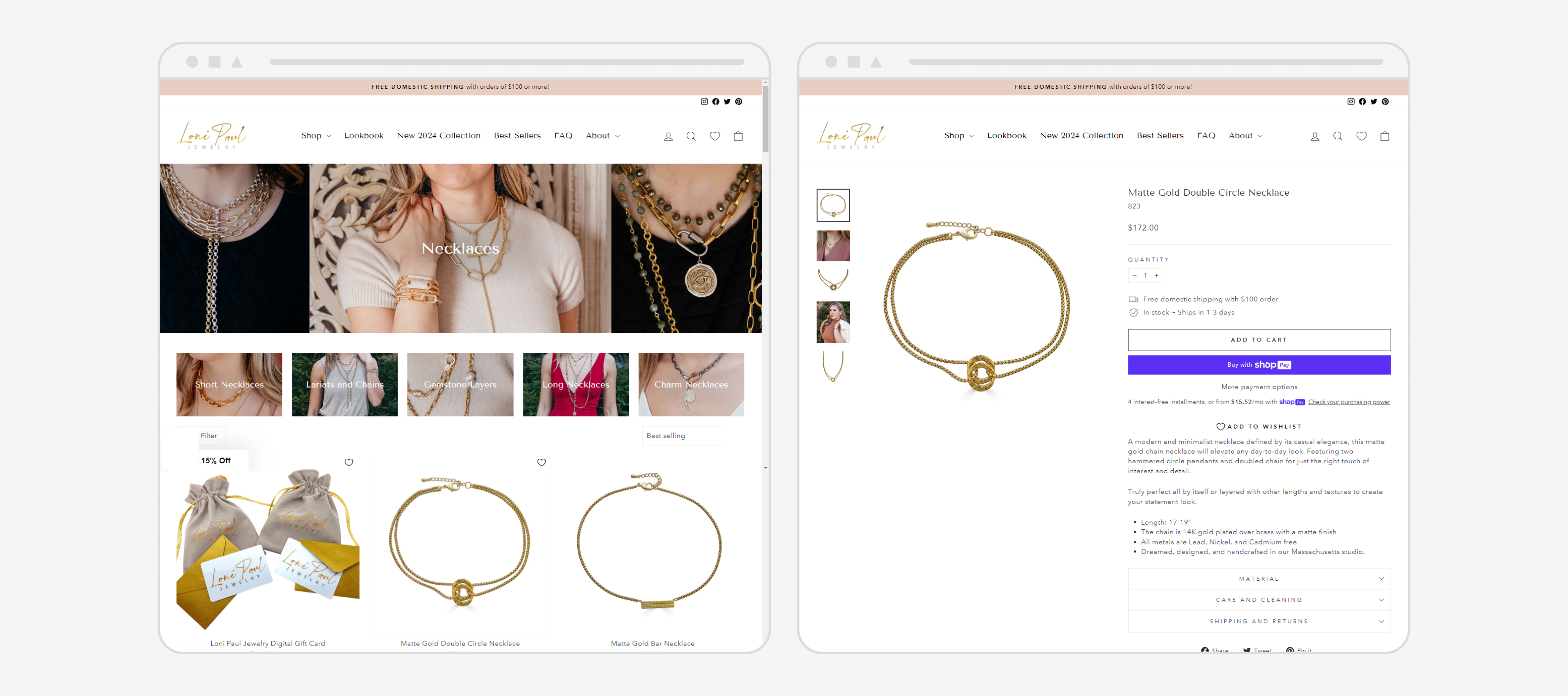 Lono Paul website and product page layout