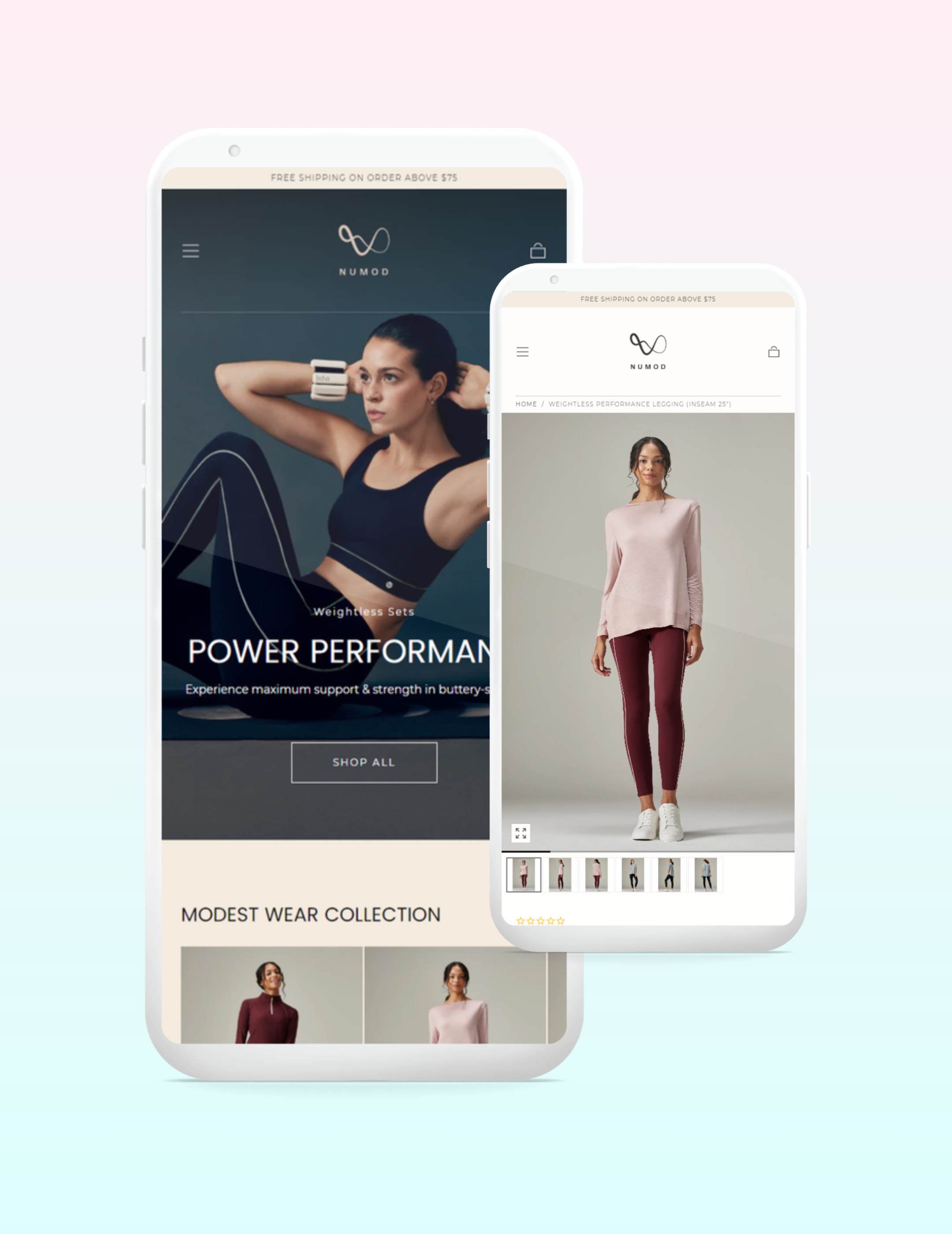 Numod mobile site layout