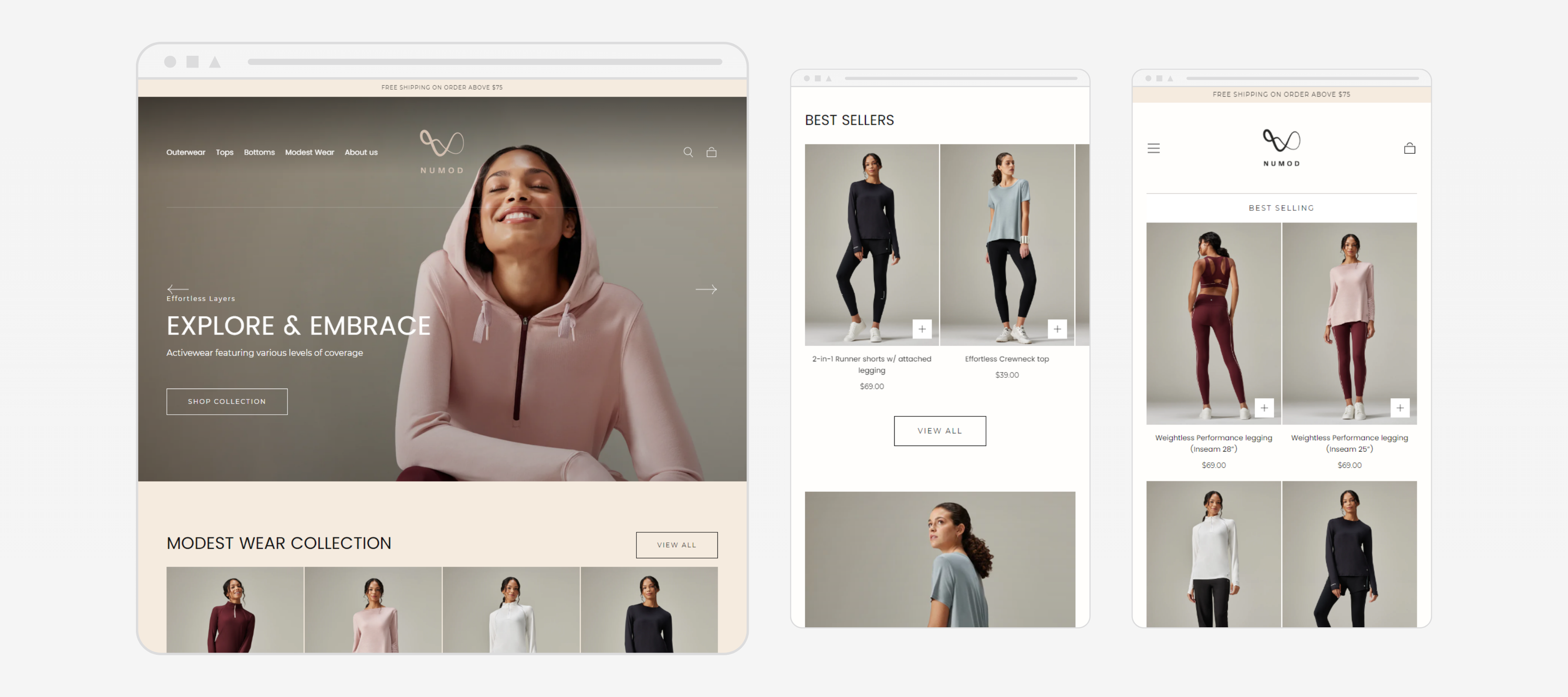 Multi-device preview of Numod's responsive website layout