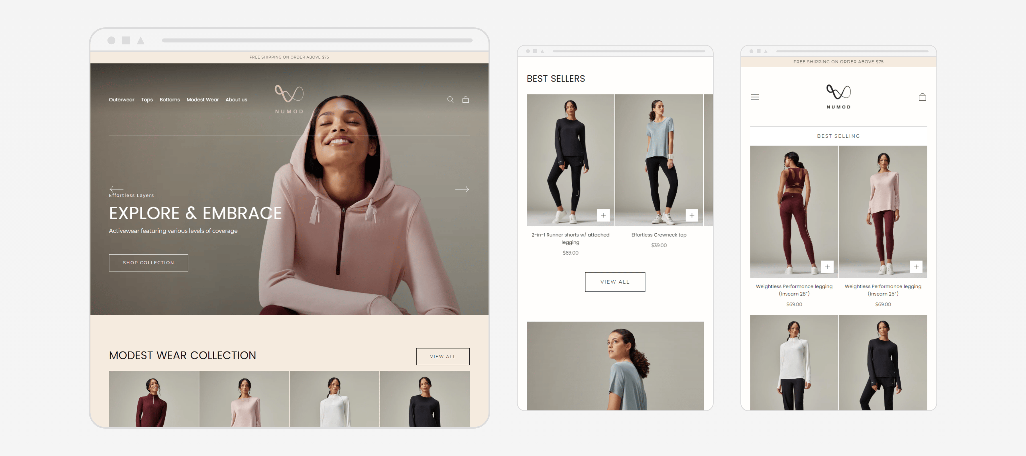 Multi-device preview of Numod's responsive website layout