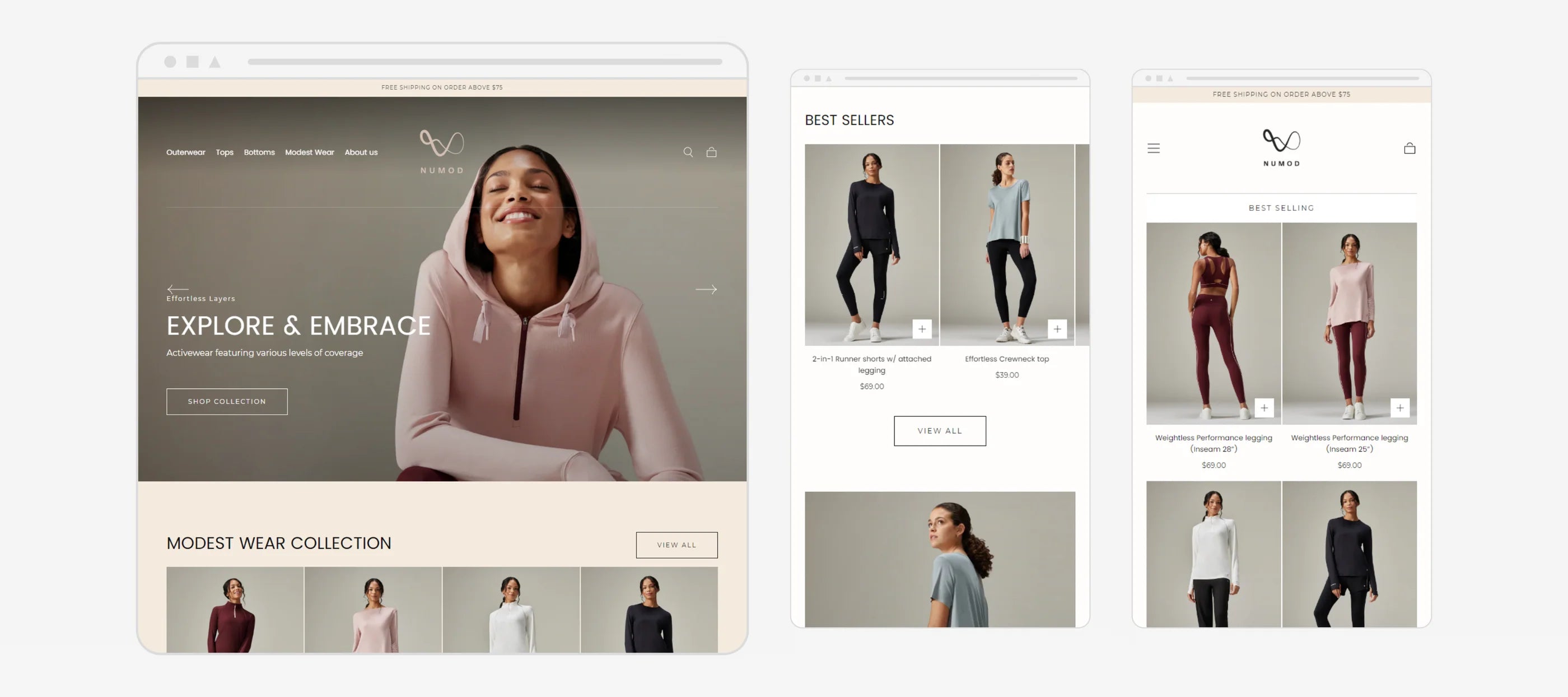 Multi-device preview of Numod's responsive website layout