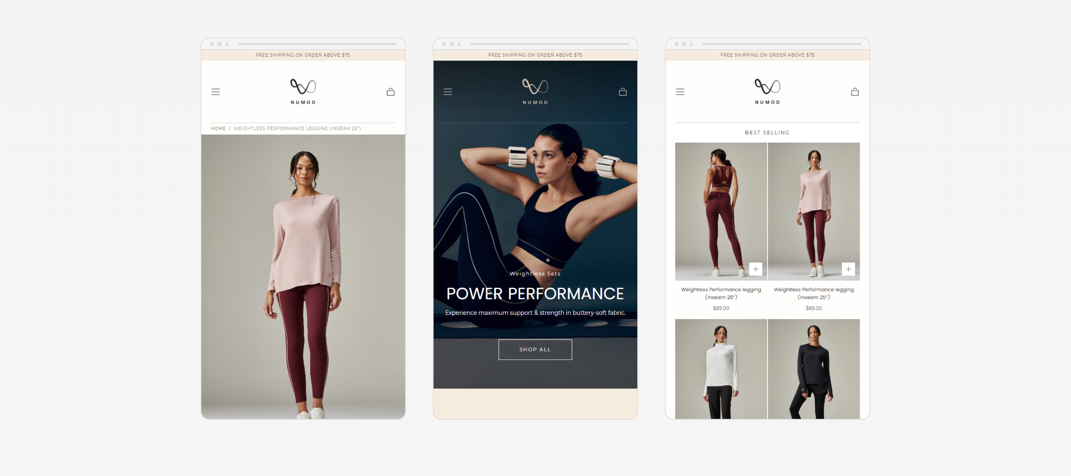 Numod website mobile layout