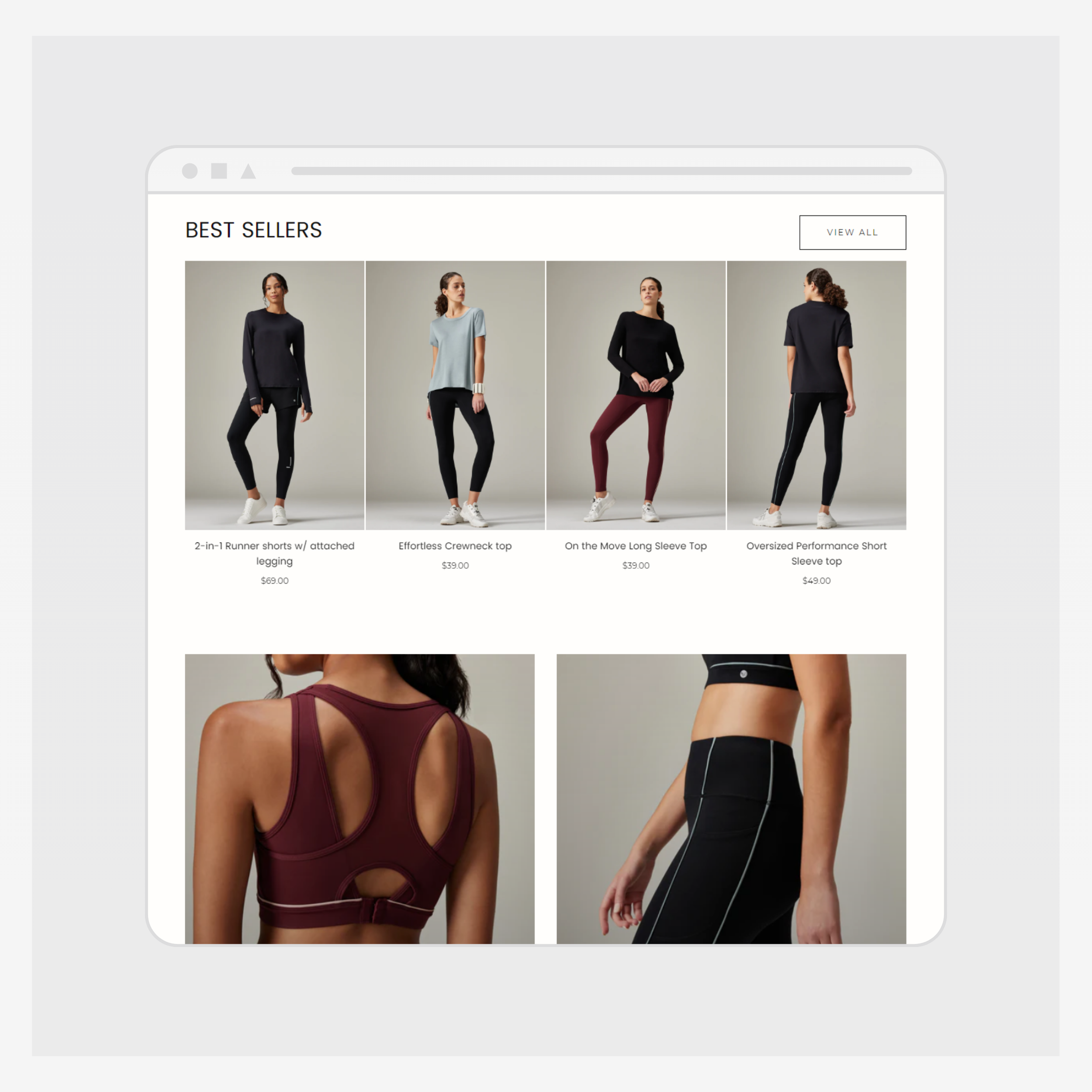 Numod website best seller page layout