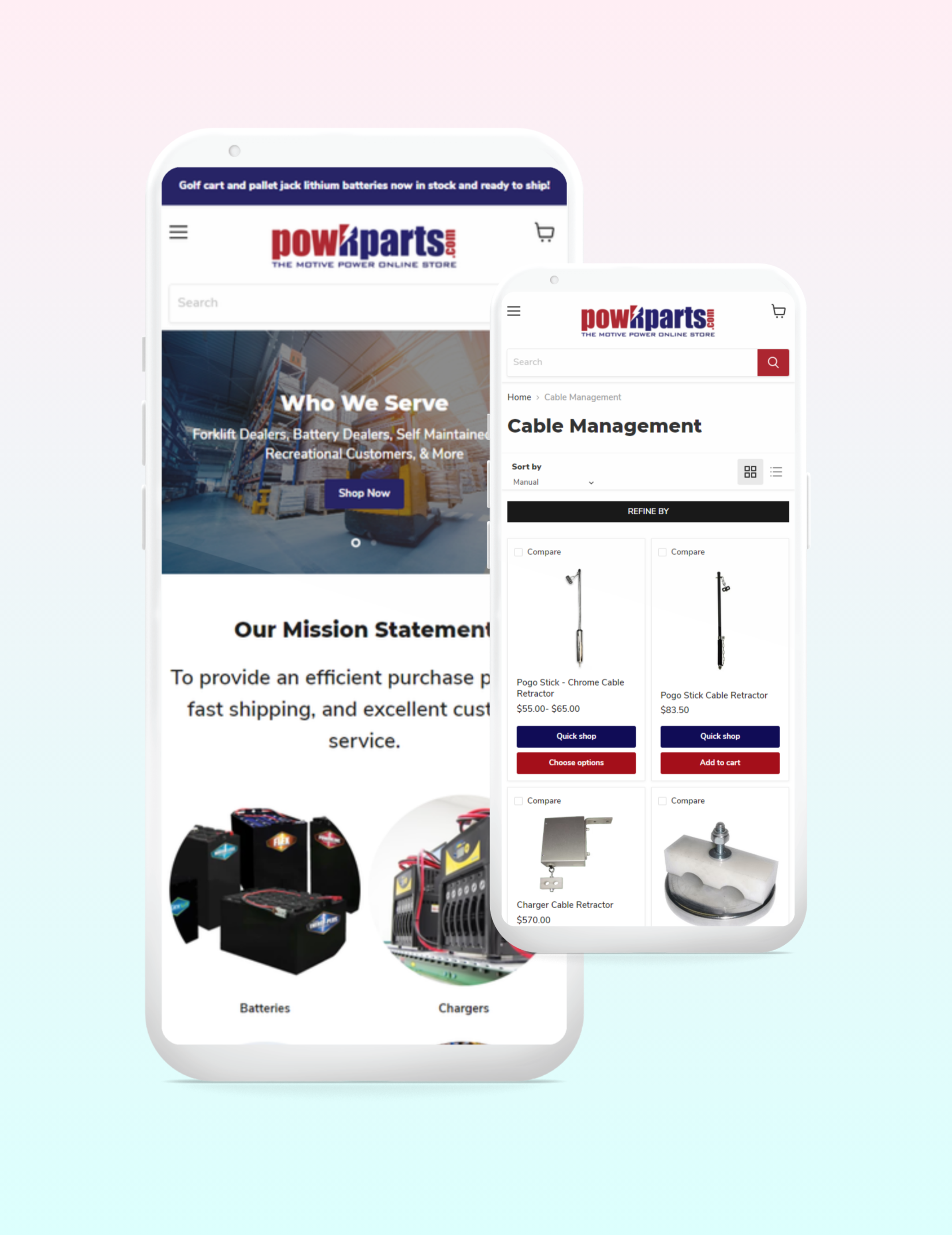 PowRparts mobile website layout