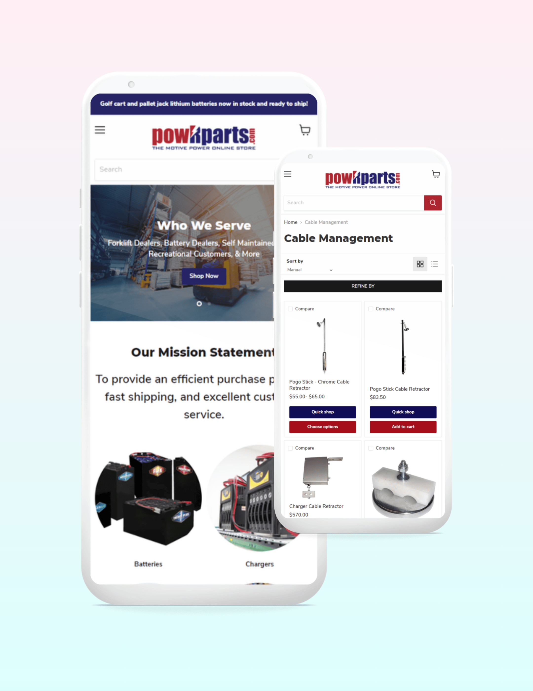 PowRparts mobile website layout