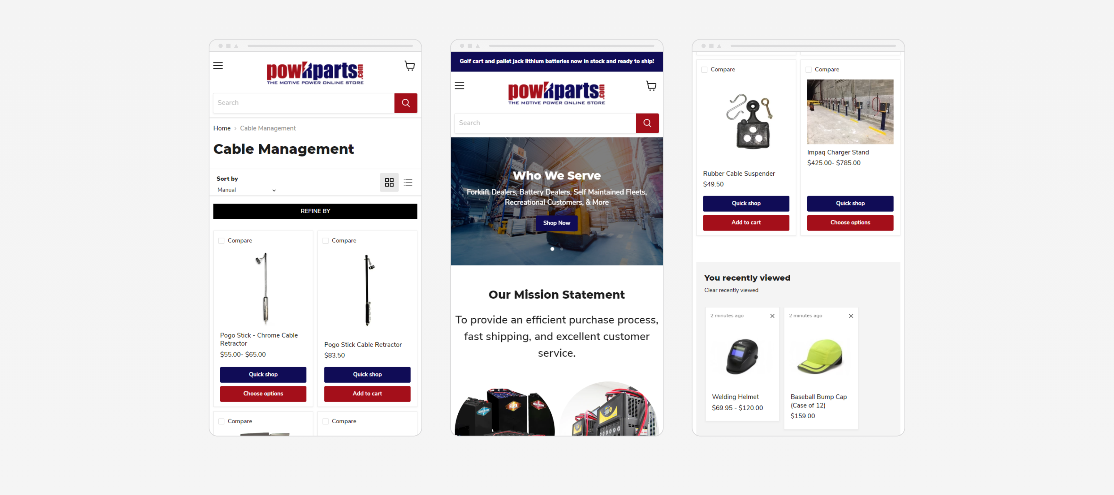 PowRparts mobile website layout