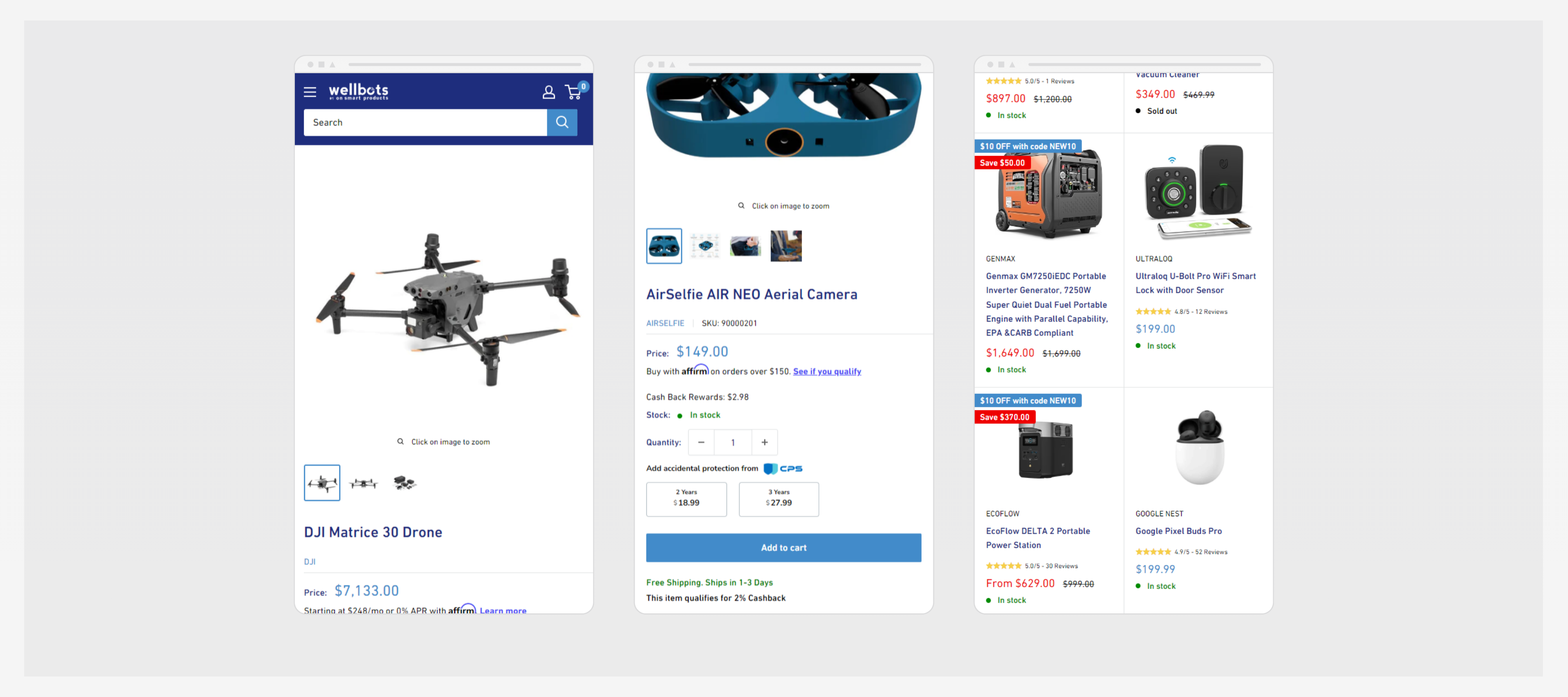 Wellbots mobile website product page layout