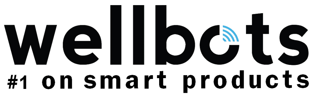 Logo of wellbots with text '#1 on smart products' on a white background