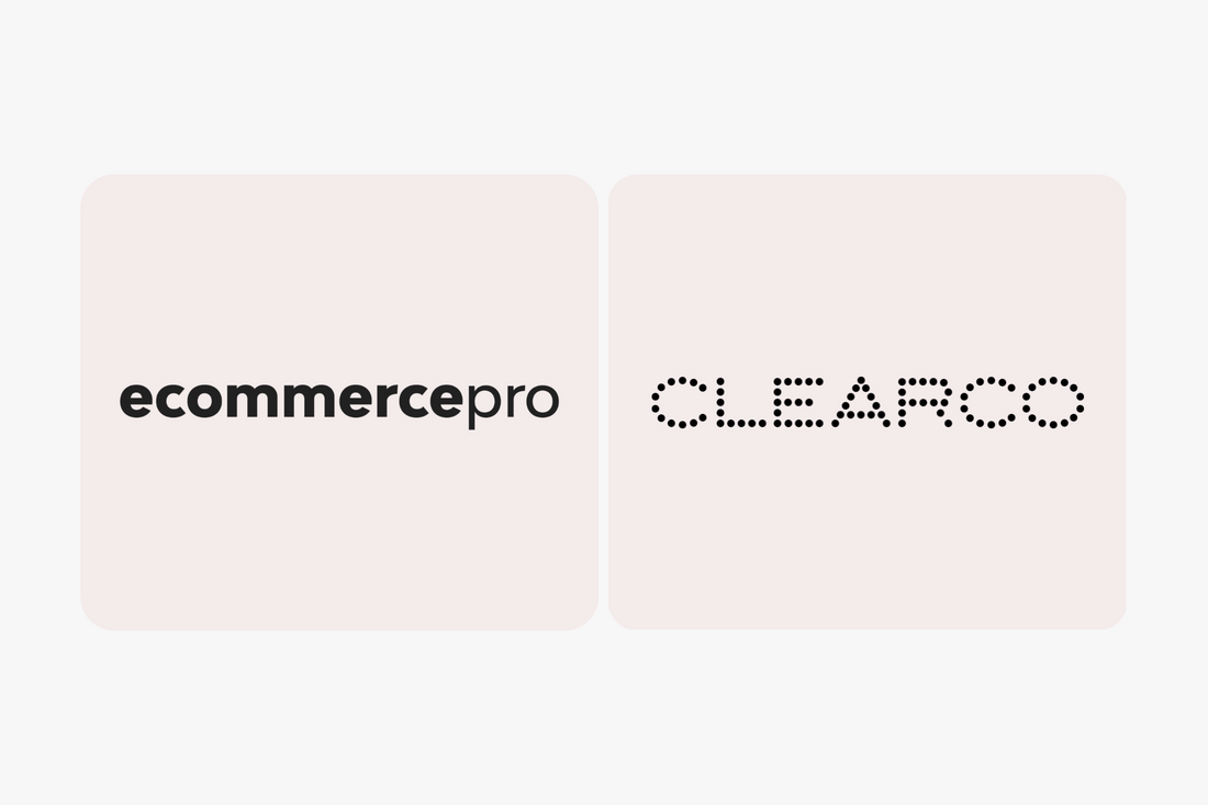 A minimalistic ecommercepro and clearco poster.