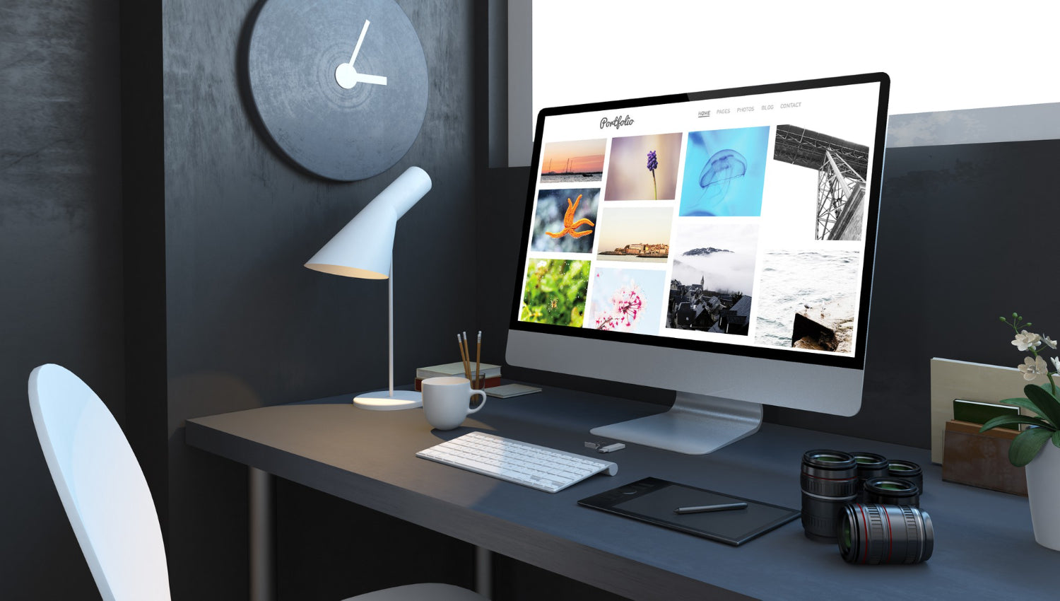 Desk workspace with computer