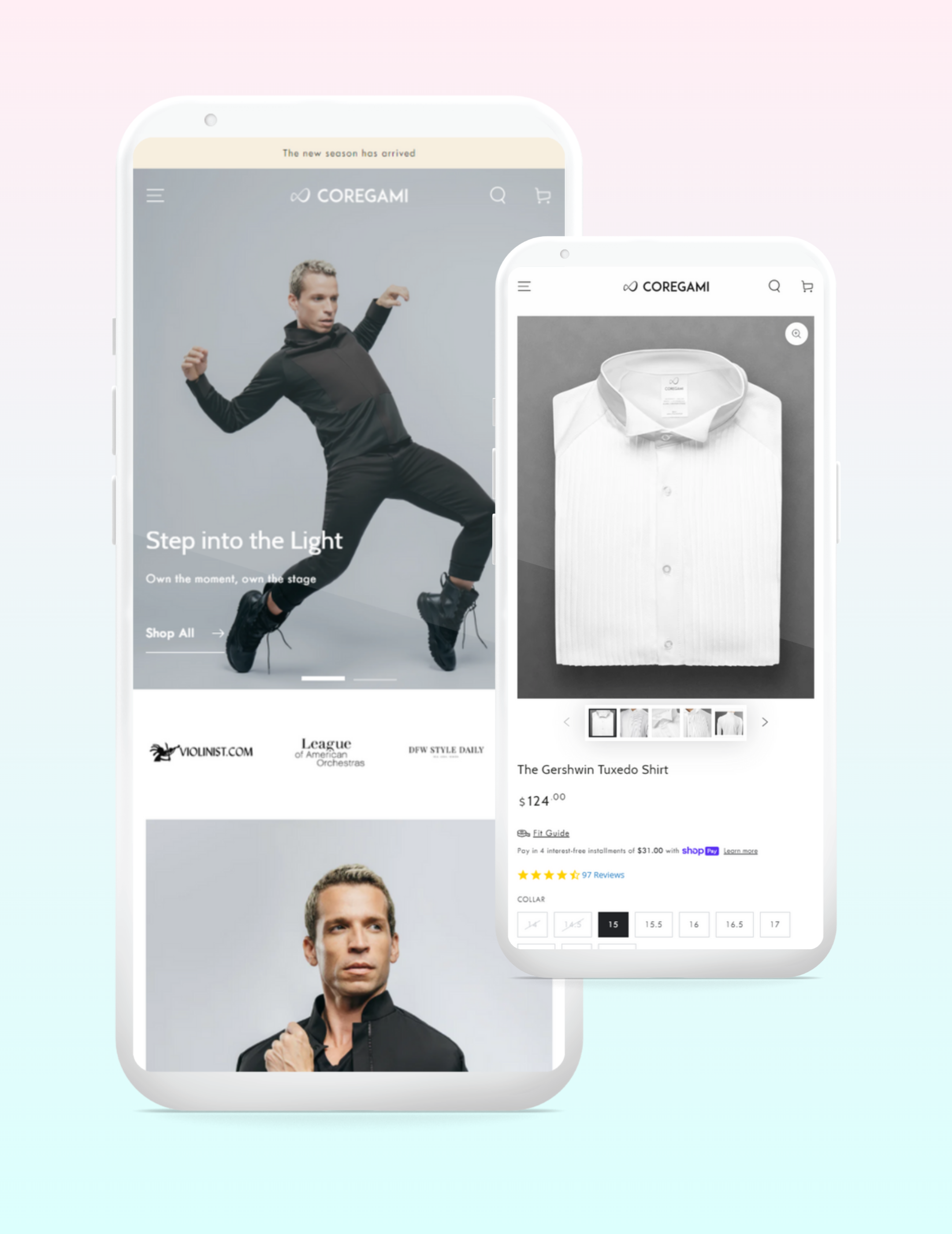 Coregami mobile site layout