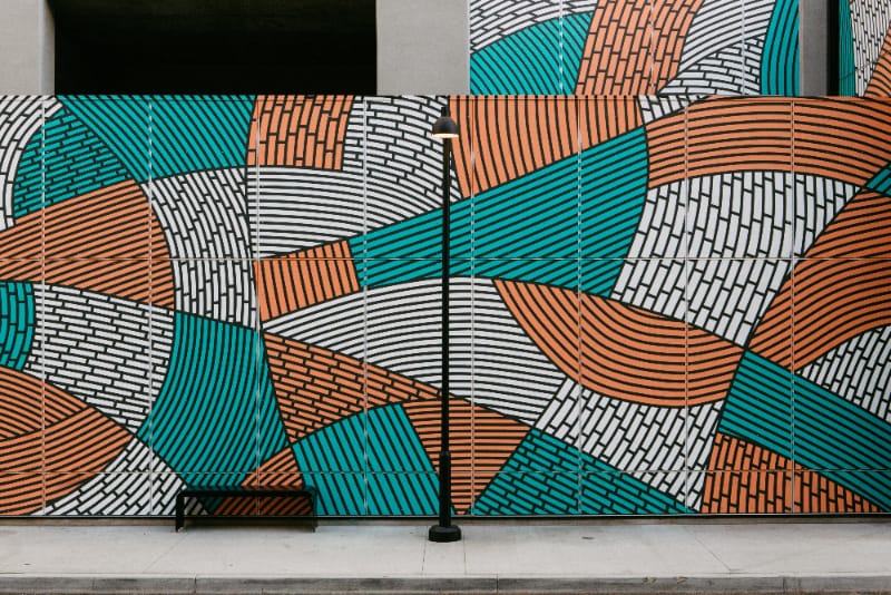 Colorful abstract wall with yellow and blue design